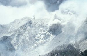 The andesite lava dome of the currently active volcano in Montserrat, Eastern Caribbean.